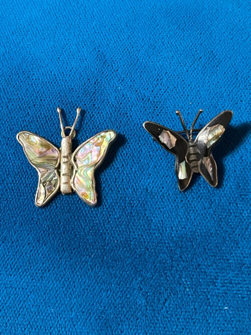 Set of Vintage Butterfly Alpaca Silver Pendant and Brooch with Abalone Inlay